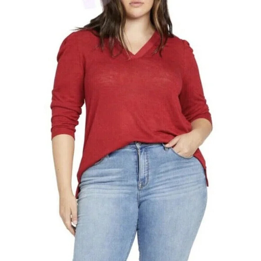 Sanctuary women's V-Neck long Sleeve Top Light Pleat In Tartan Red Size 3X